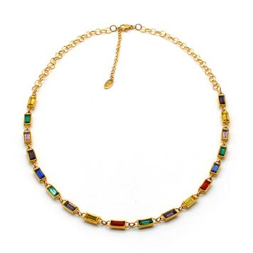 Damenkette mit Kunststeinen Gold 46 cm