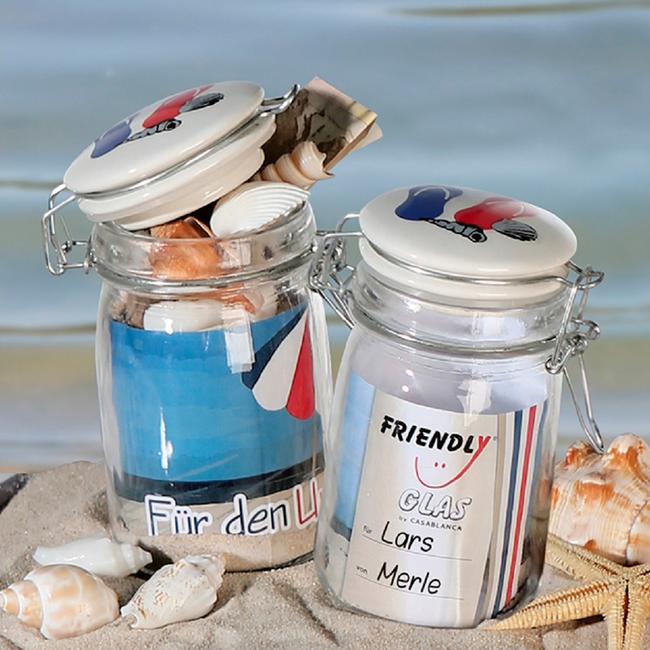 Vorteilspack 2x Geschenkglas „Für den Urlaub“ mit Keramik-Deckel