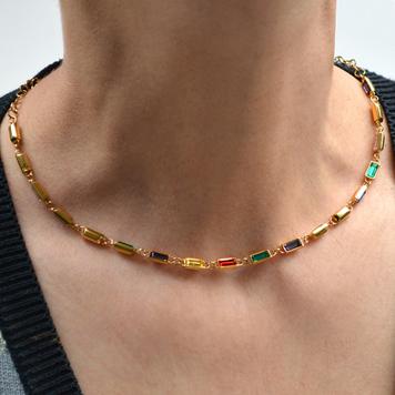 Damenkette mit Kunststeinen Gold 46 cm