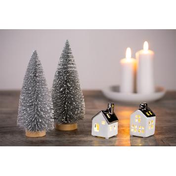 Vorteilspack Weihnachtsset 2x LED Häuschen inkl. 2x Deko-Tanne silber