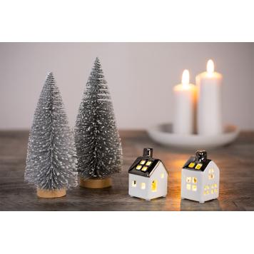Vorteilspack Weihnachtsset 2x LED Häuschen inkl. 2x Deko-Tanne silber