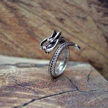 Vintage Drachen Ring Silber 20 mm, verstellbar